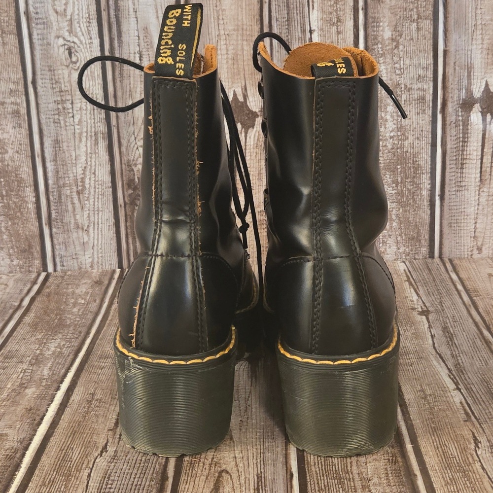 Dr. Martens Black Platform Lace-Up Heeled Boots with Yellow Stitching - Picture 6 of 11
